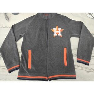 Houston Astros Jacket Mens Medium Gray Orange Full Zip MLB Baseball True‎ Fan